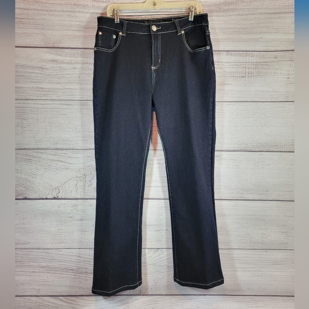 CITY Chic Denim Mid-Rise Boot Leg Jeans Dark Blue Size 14 Slim